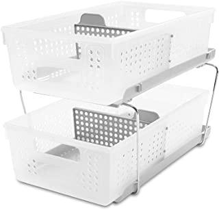 madesmart 2-Tier Organizer, Multi-Purpose Slide-Out Storage Baskets with Handles and Dividers, Frost