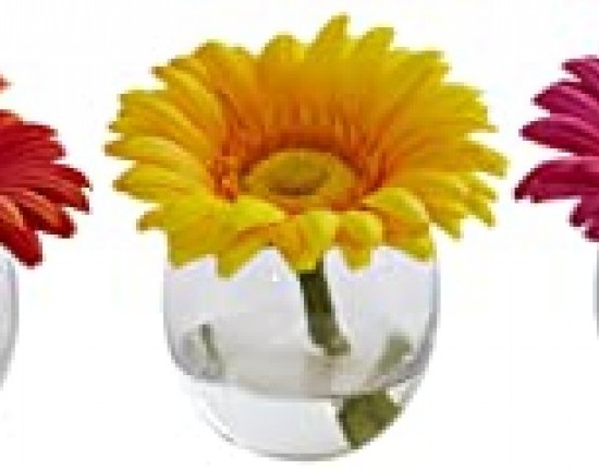 Nearly Natural 1518-S3 Gerbera Daisy Artificial Arrangement in Glass Vase
