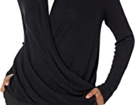 Amazon Essentials womens Lightweight Long Sleeve Wrap High/Low Knit Top
