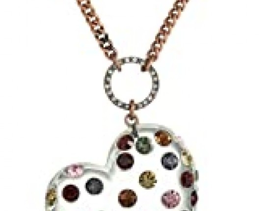 Betsey Johnson Mixed Multi-Colored Stone Lucite Heart Long Pendant Necklace